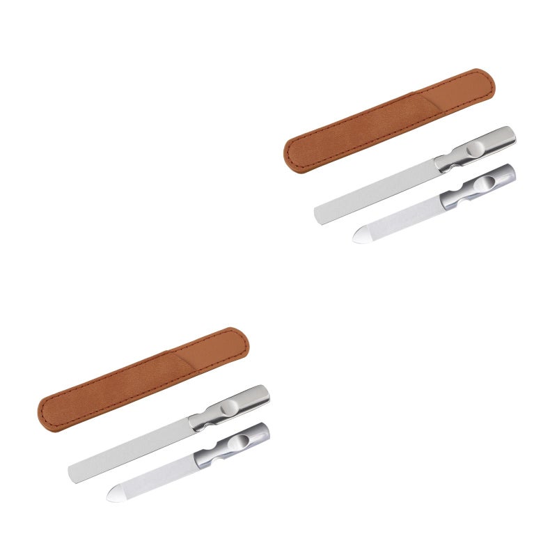 4 Sets Manicure Abrasive Strips Nail Files Stainless Steel Files Leather Bags - Image 1