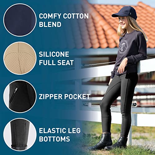 HORZE Active Kids' Unisex Silicone Grip Full Seat Horseback Riding Breeches - Tan - XL - Image 2
