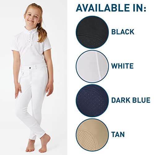 HORZE Active Kids' Unisex Silicone Grip Full Seat Horseback Riding Breeches - Tan - XL - Image 3