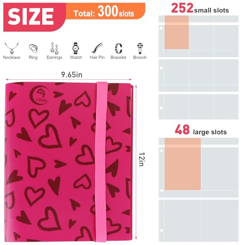 17Dec Large Transparent Jewelry Storage Book with 300 Pockets and 50 Jewelry Pouches,Travel Jewelry Organizer and Storage,Jewelry Binder Organizer for Earring,Bracelet,Necklace - Image 2