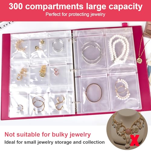 17Dec Large Transparent Jewelry Storage Book with 300 Pockets and 50 Jewelry Pouches,Travel Jewelry Organizer and Storage,Jewelry Binder Organizer for Earring,Bracelet,Necklace - Image 4