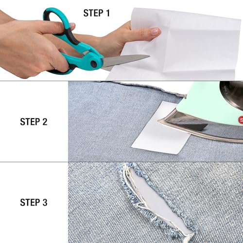 SINGER Iron-On Mending Fabric, 7-Inch x 16-Inch Patch for Mending Clothes, White (Three-Pack) - Image 4