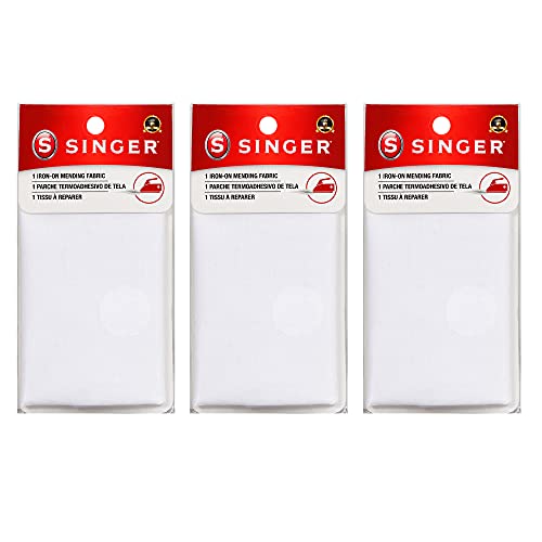 SINGER Iron-On Mending Fabric, 7-Inch x 16-Inch Patch for Mending Clothes, White (Three-Pack) - Image 1