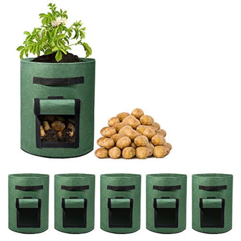 Delxo 5 Pack 7 Gallon Potato Growing Bags Planter Garden Grow Bags with Flap Double Layer Breathable Nonwoven Cloth for PlantingVegetableTomatoAeration Fabric Pots with Handles Green - Image 2