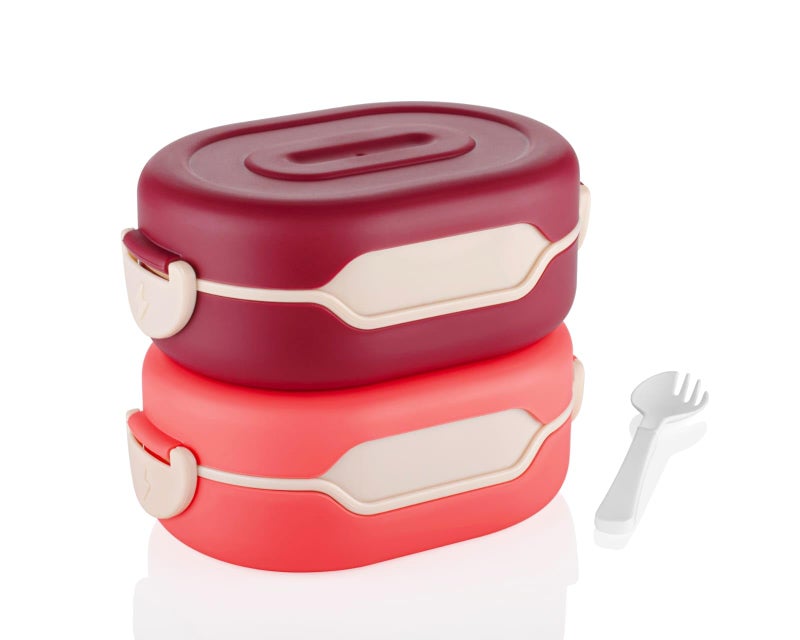 OLMARTT KITCHENWARE Plastic Insulation 2 Compartment Lunch Boxes Leak Proof Reusable Freezer Safe Lunch Box for Kids Tiffin Box for Boys, Girls, School & Office Men. Pack of 2 Multicolor, 300 ml - Image 1
