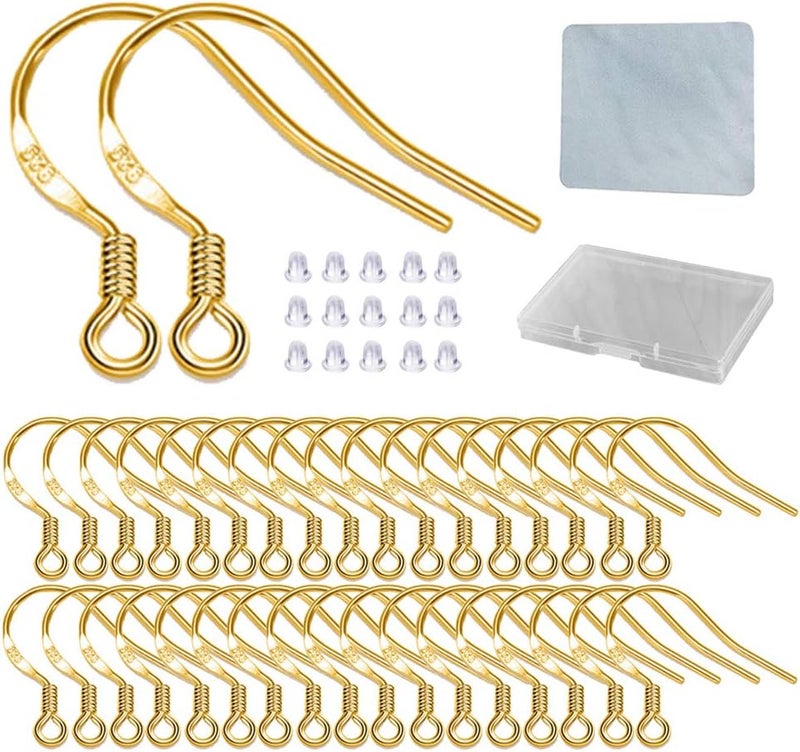 DIYEAR Earring Hooks - 120 PCS/60 Pairs Gold plated copper Hypoallergenic Ear Wires Fish Hooks for Jewelry Making, Jewelry Findings Parts with 120 PCS Rubber Earring Backs Stopper for DIY Earrings - Image 1
