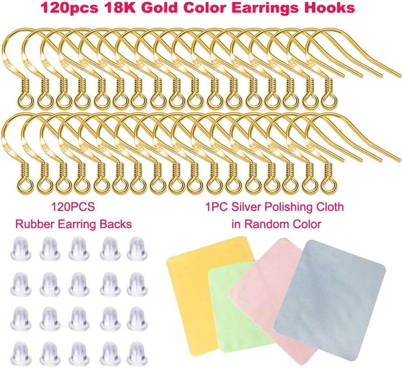DIYEAR Earring Hooks - 120 PCS/60 Pairs Gold plated copper Hypoallergenic Ear Wires Fish Hooks for Jewelry Making, Jewelry Findings Parts with 120 PCS Rubber Earring Backs Stopper for DIY Earrings - Image 3