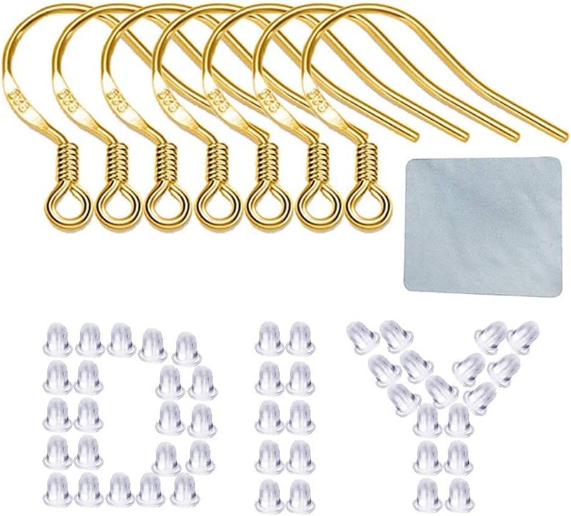DIYEAR Earring Hooks - 120 PCS/60 Pairs Gold plated copper Hypoallergenic Ear Wires Fish Hooks for Jewelry Making, Jewelry Findings Parts with 120 PCS Rubber Earring Backs Stopper for DIY Earrings - Image 2