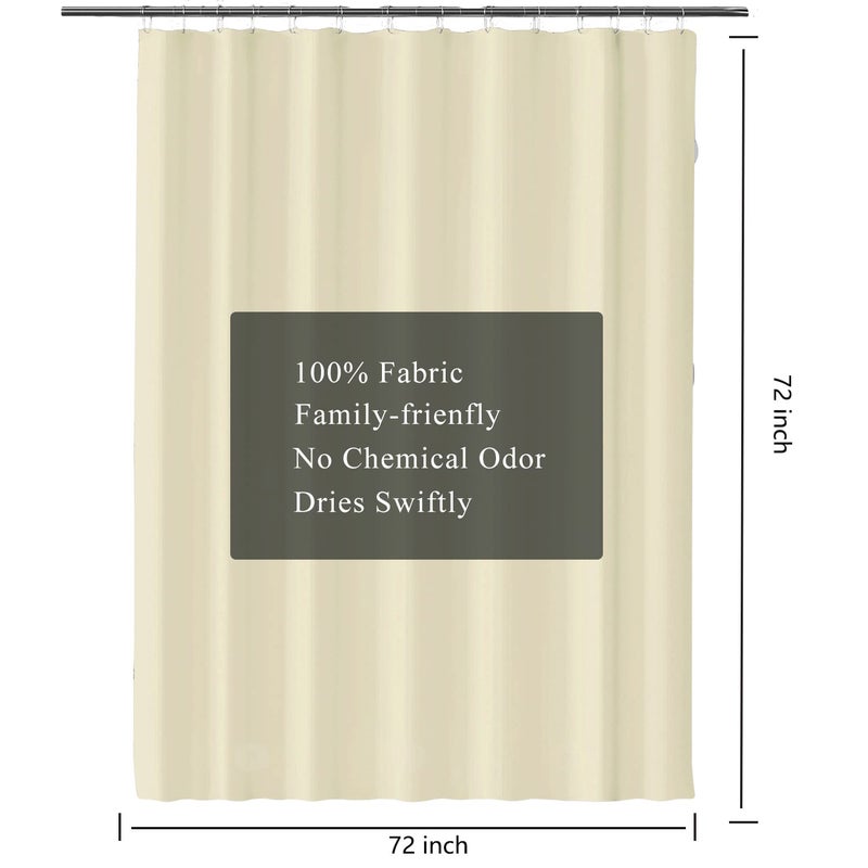 LLSCL Beige Yellow Fabric Shower Curtain Liner with Magnets, Waterproof Hotel Quality, 72 x 72 Machine Washable - Image 3