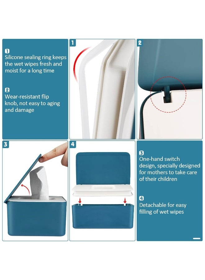 Whiidoom Diaper Wipes Dispenser Wipes Holder, Wipes Tissue Case Keeps Wipes Fresh Tissue Wipes Container with Lid (Blue) - Image 3