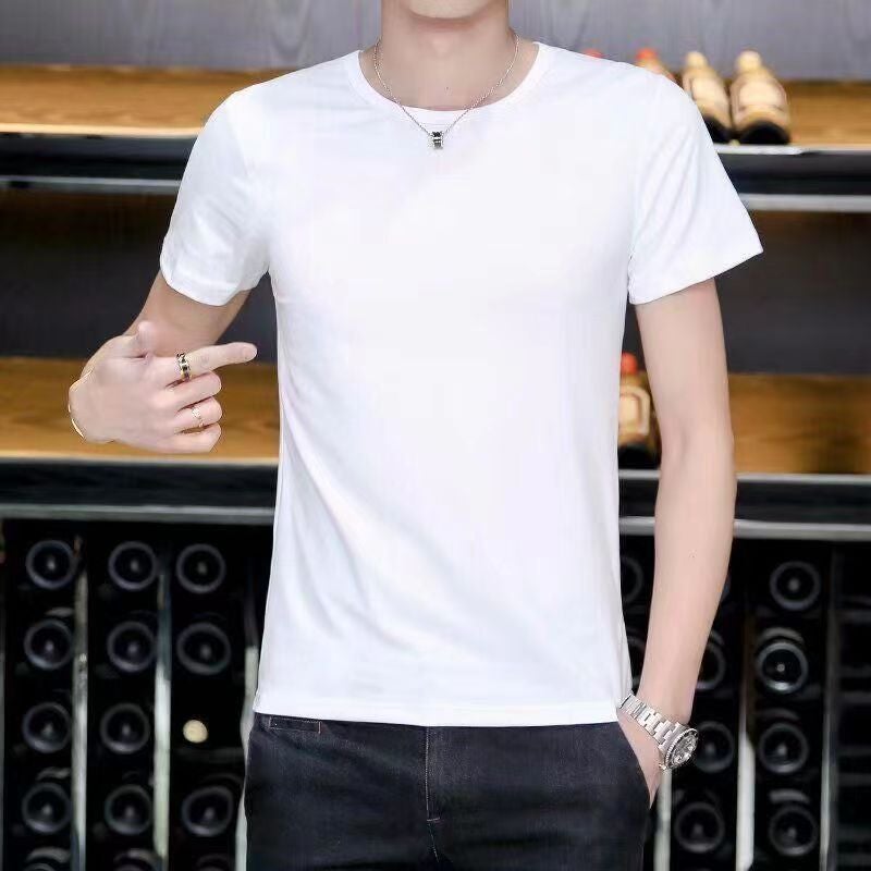 Spring Fashion Letter Print Cotton Tee for Men Solid color T 