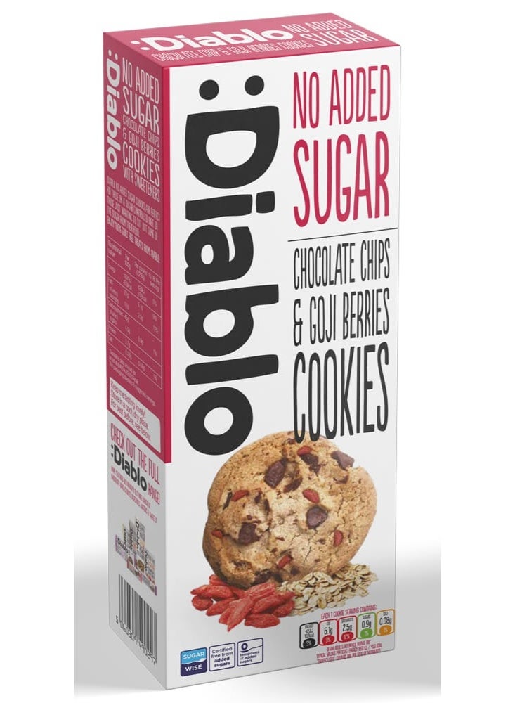 Diablo – Sugar Free Chocolate Chip & Goji Berry Cookies | No Added Sugar | High in Antioxidants | 135g Pack of 3 (Expiry 30th June 2026) - Image 1