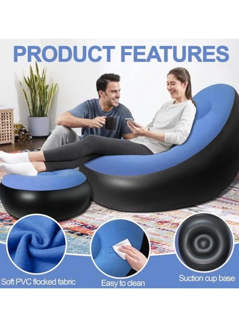 Inflatable Sofa, 110 X 100 X 75Cm Inflatable Lounge Chair, Air Couch Footrest, Lazy Necessity Furniture, Gaming Reading & Movie Watching Lounger, Outdoor Travel Camping Picnic-Blue - Image 3
