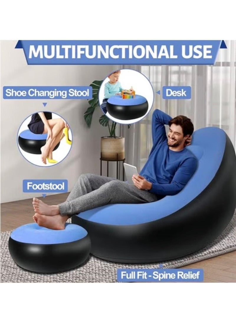 Inflatable Sofa, 110 X 100 X 75Cm Inflatable Lounge Chair, Air Couch Footrest, Lazy Necessity Furniture, Gaming Reading & Movie Watching Lounger, Outdoor Travel Camping Picnic-Blue - Image 2
