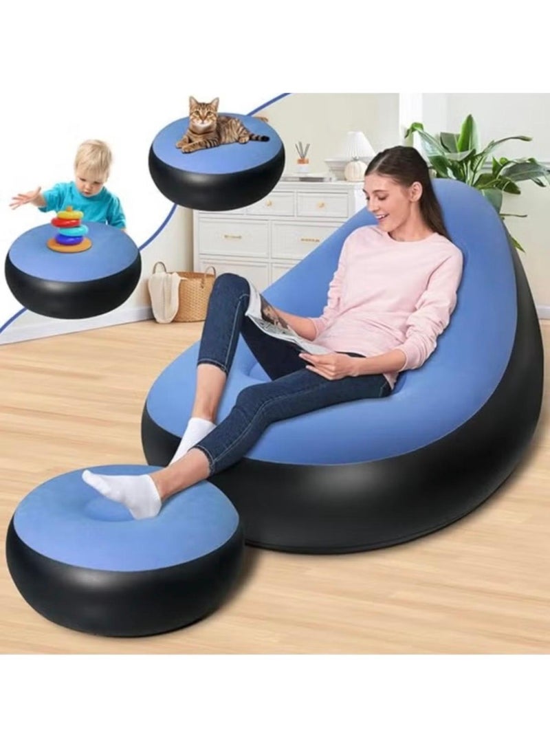 Inflatable Sofa, 110 X 100 X 75Cm Inflatable Lounge Chair, Air Couch Footrest, Lazy Necessity Furniture, Gaming Reading & Movie Watching Lounger, Outdoor Travel Camping Picnic-Blue - Image 1