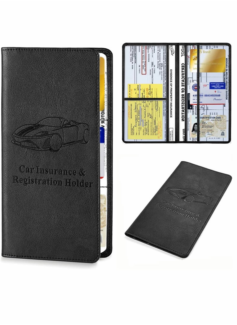 SYOSI - Car Registration Holder, Insurance Card Holder, Auto Glove Box Organizer, Document Wallet Leather Manual Folder, Vehicle Compartment License Case Truck Accessories, for Women Men - Image 1