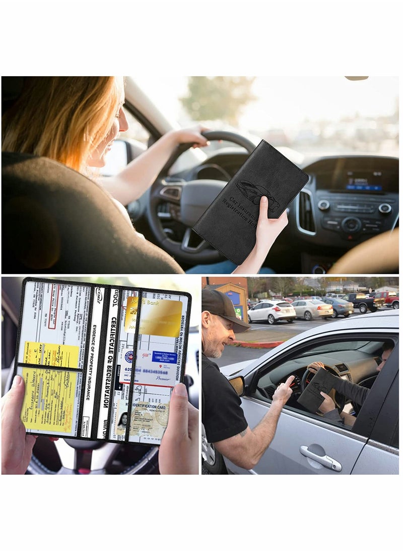 SYOSI - Car Registration Holder, Insurance Card Holder, Auto Glove Box Organizer, Document Wallet Leather Manual Folder, Vehicle Compartment License Case Truck Accessories, for Women Men - Image 1