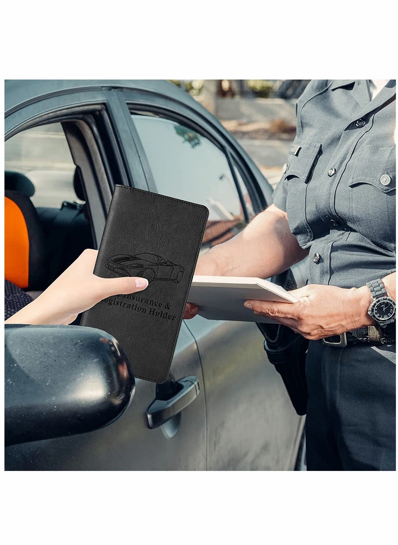 SYOSI - Car Registration Holder, Insurance Card Holder, Auto Glove Box Organizer, Document Wallet Leather Manual Folder, Vehicle Compartment License Case Truck Accessories, for Women Men - Image 1