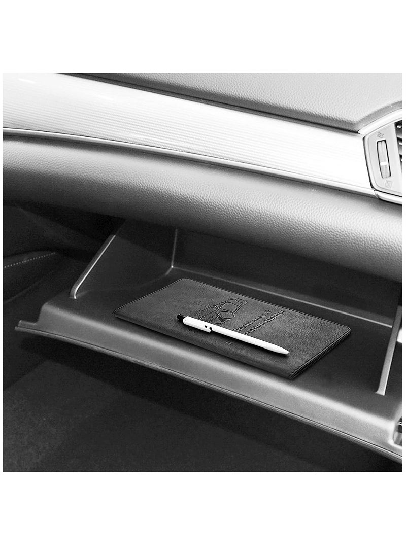 SYOSI - Car Registration Holder, Insurance Card Holder, Auto Glove Box Organizer, Document Wallet Leather Manual Folder, Vehicle Compartment License Case Truck Accessories, for Women Men - Image 1