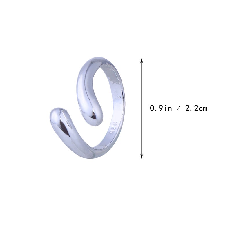 💍 خاتم نسائي بتصميم حلقات مفتوحة فضي مع ماء قابل للتعديل - Image 3