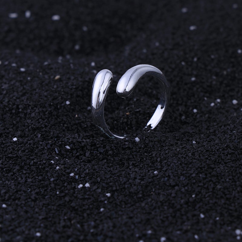 💍 خاتم نسائي بتصميم حلقات مفتوحة فضي مع ماء قابل للتعديل - Image 4