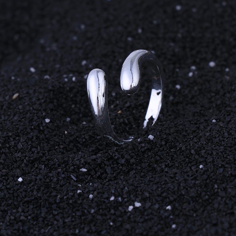 💍 خاتم نسائي بتصميم حلقات مفتوحة فضي مع ماء قابل للتعديل - Image 1