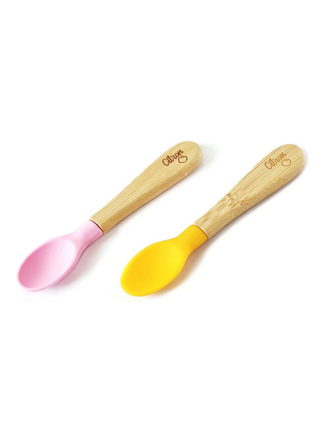 NIBEMINENT Bamboo Spoons Set of 2 - Yellow/Pink - Image 2