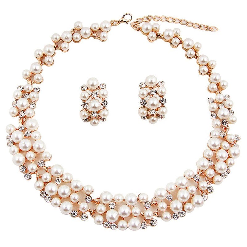 Shining Diva Fashion Jewellery Pearl Necklace Set with Earrings for Women and Girls (Golden) (rrsd8484s) - Image 1