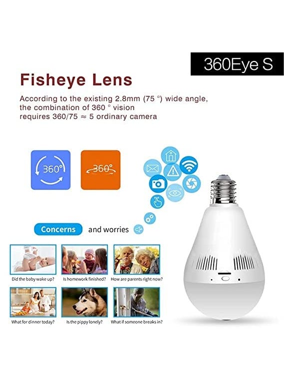 JKPlus JKPlus 1080P HD WiFi Bulb Light Wireless IP WiFi CameraFish Eye 360 Degree Panoramic Mini Lamp IR CCTV Home Security Camera Bulb Camera  - Image 4