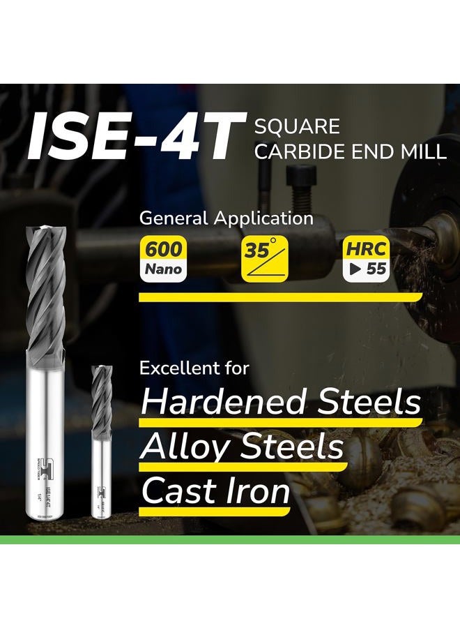 SPEED TIGER مخرطة كربيد مربعة - 4 شفرات - ISE1/16"4T (5 قطع، 1/16") - للحفر في الفولاذ السبيكي، الفولاذ المقسى، المعادن والمزيد - مجموعات قطع المخرطة للهواة والمحترفين - Image 2