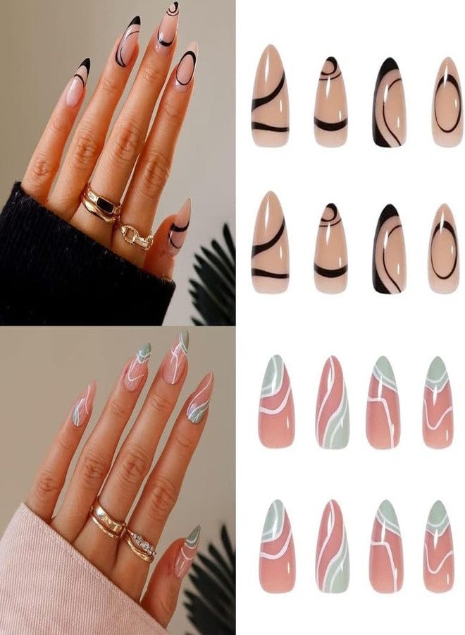 XVIA Press On False Nails for Girl, Medium Length, French Stick on Nails, Almond Press On Nails with Glue Strip (Multi Colour) Sweet Fake Nails for Women Girls DIY (12 Pcs / 1 Box)(5 PACK) - Image 1