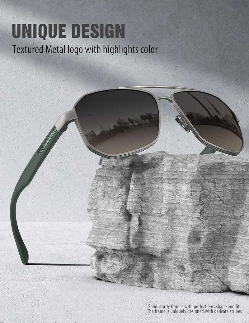 LUENX Aviator Sunglasses for Men Square Polarized Polygon Lens - UV 400 Protection with Accessories 61MM Driving Outdoor - Image 4