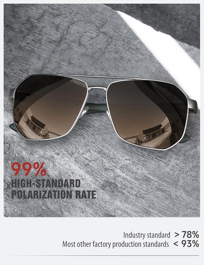 LUENX Aviator Sunglasses for Men Square Polarized Polygon Lens - UV 400 Protection with Accessories 61MM Driving Outdoor - Image 5