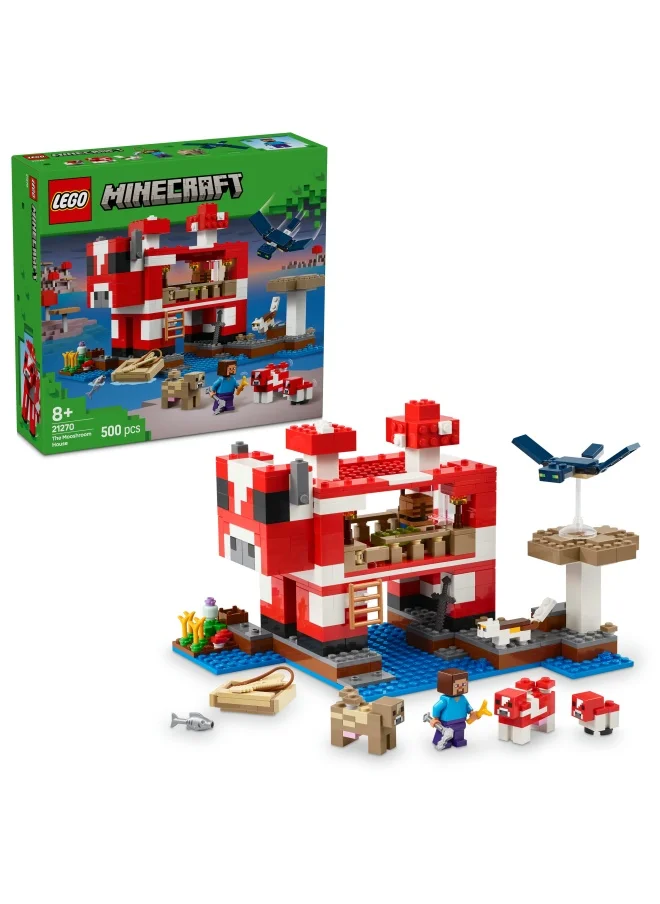 ليغو LEGO Minecraft The Mooshroom House Island Building Toy - Pretend Play Set Features a Steve Figure, Mobs and a Crafting Table - Birthday Gift for 8+ Year Old Girls & Boys 21270