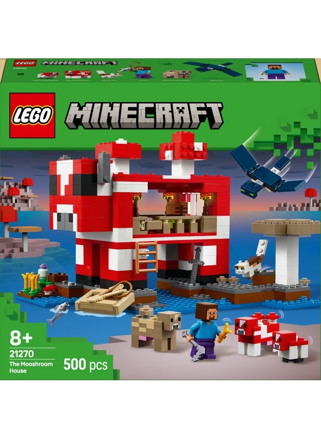 ليغو LEGO Minecraft The Mooshroom House Island Building Toy - Pretend Play Set Features a Steve Figure, Mobs and a Crafting Table - Birthday Gift for 8+ Year Old Girls & Boys 21270