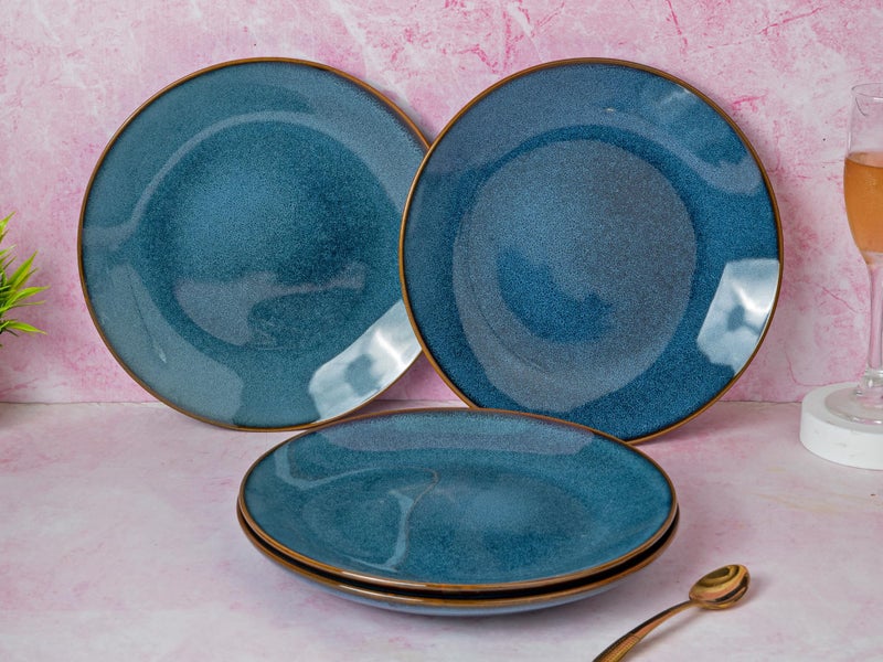 Bodhi House Handcrafted Reactive Glaze Ceramic Dinner Plates, 4 Pieces Serving for 4, Microwave and Dishwasher Safe, Bone-ash Free, Full Plate Set Crockery for Dining and Gifting, Greenish Blue - Image 2