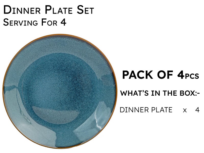 Bodhi House Handcrafted Reactive Glaze Ceramic Dinner Plates, 4 Pieces Serving for 4, Microwave and Dishwasher Safe, Bone-ash Free, Full Plate Set Crockery for Dining and Gifting, Greenish Blue - Image 3
