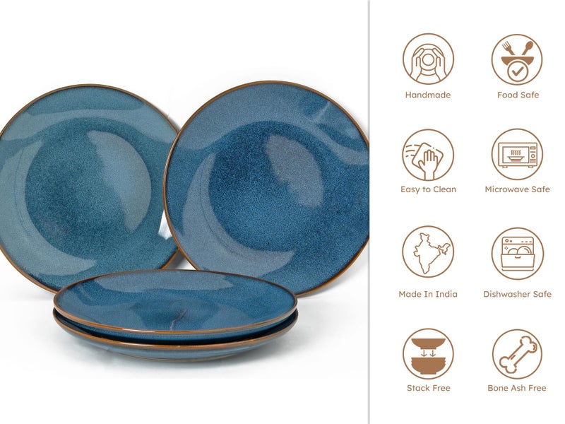 Bodhi House Handcrafted Reactive Glaze Ceramic Dinner Plates, 4 Pieces Serving for 4, Microwave and Dishwasher Safe, Bone-ash Free, Full Plate Set Crockery for Dining and Gifting, Greenish Blue - Image 5