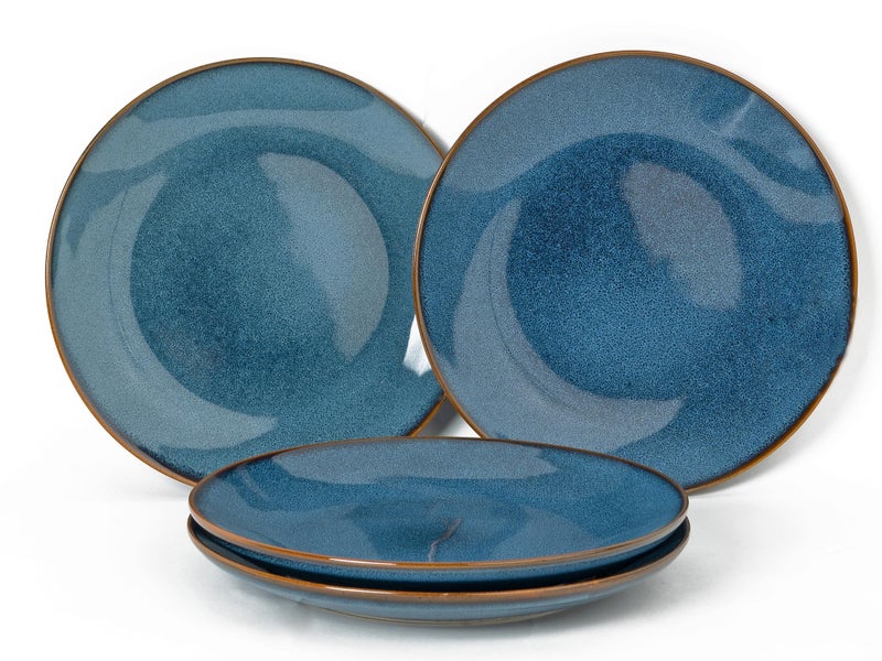 Bodhi House Handcrafted Reactive Glaze Ceramic Dinner Plates, 4 Pieces Serving for 4, Microwave and Dishwasher Safe, Bone-ash Free, Full Plate Set Crockery for Dining and Gifting, Greenish Blue - Image 1