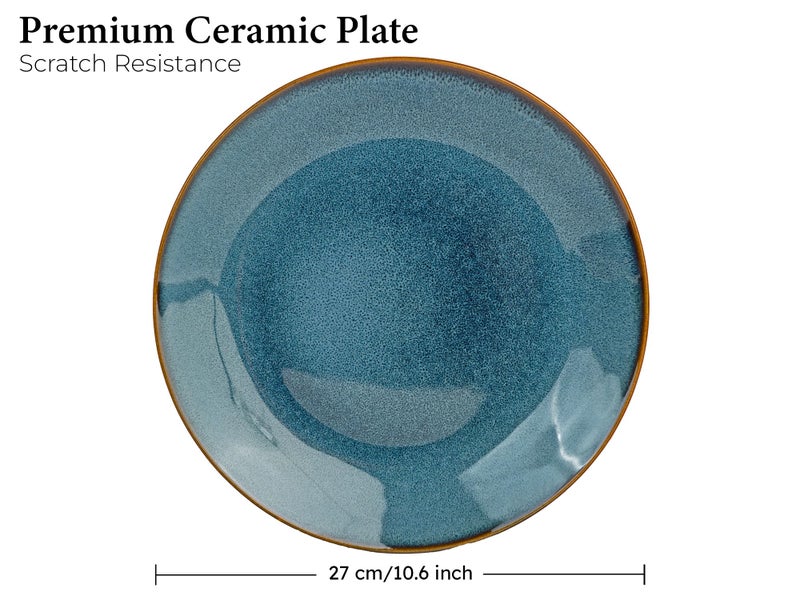 Bodhi House Handcrafted Reactive Glaze Ceramic Dinner Plates, 4 Pieces Serving for 4, Microwave and Dishwasher Safe, Bone-ash Free, Full Plate Set Crockery for Dining and Gifting, Greenish Blue - Image 4