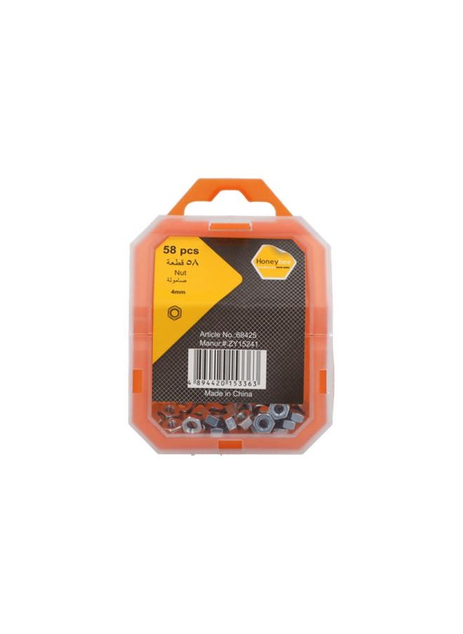 HONEY BEE 58-Piece Rust Resistant Durable Steel Nuts in Storage Box Silver 4mm ZY15241  - Image 1