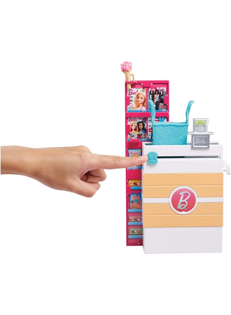 Barbie Supermarket Playset with Blonde Doll and Grocery Store With Rolling Cart And Working Belt 25 pieces - Image 4