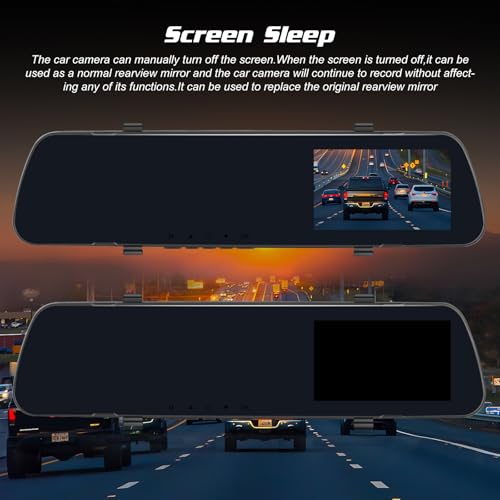 NHOPEEW Rear View Mirror Camera, 4 inch IPS LCD Screen Mirror Dash Cam 1080P Front and Rear Dual Camera with 64G TF Card, Loop Recording, Motion Detection, Parking Assistance + Backup Cam - Image 3