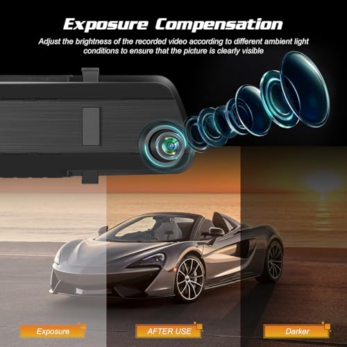 NHOPEEW Rear View Mirror Camera, 4 inch IPS LCD Screen Mirror Dash Cam 1080P Front and Rear Dual Camera with 64G TF Card, Loop Recording, Motion Detection, Parking Assistance + Backup Cam - Image 4