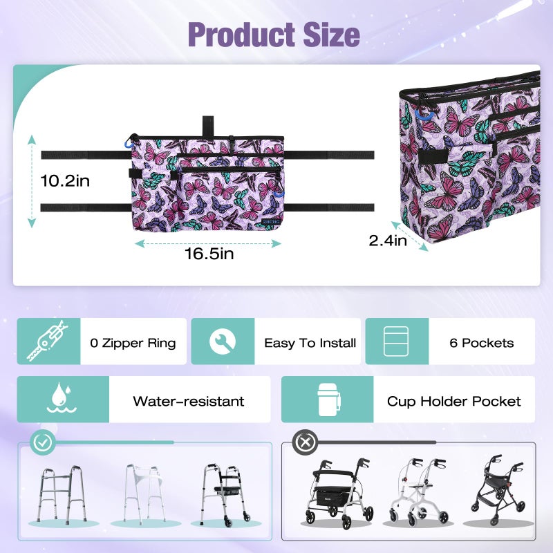 ZHCHG Walker Bag with Cup Holder, Walker Accessories for Seniors Detachable, Foldable Walker Basket with Big Capacity, Best Gift- Purple (Not Fit Rollator Walkers) - Image 4
