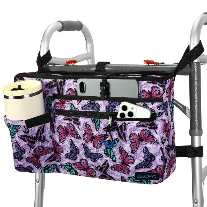 ZHCHG Walker Bag with Cup Holder, Walker Accessories for Seniors Detachable, Foldable Walker Basket with Big Capacity, Best Gift- Purple (Not Fit Rollator Walkers) - Image 1