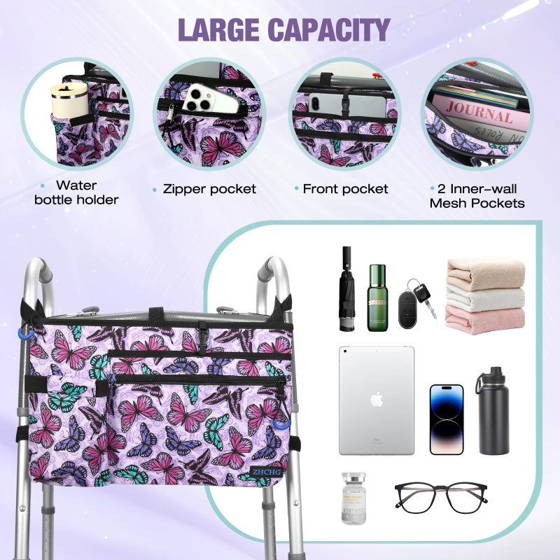 ZHCHG Walker Bag with Cup Holder, Walker Accessories for Seniors Detachable, Foldable Walker Basket with Big Capacity, Best Gift- Purple (Not Fit Rollator Walkers) - Image 2