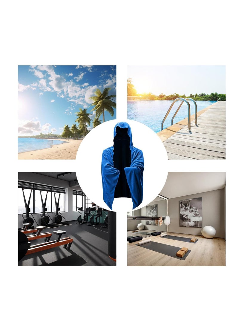 SOLARAE Surf Poncho Changing Robe - Absorbent Hooded Beach Poncho Towel, Quick-Dry Wetsuit Cover-Up, Soft & Portable for Surfing, Swimming, and Outdoor Sports, 55.12 Inches (Blue) - 1 Pack - Image 3