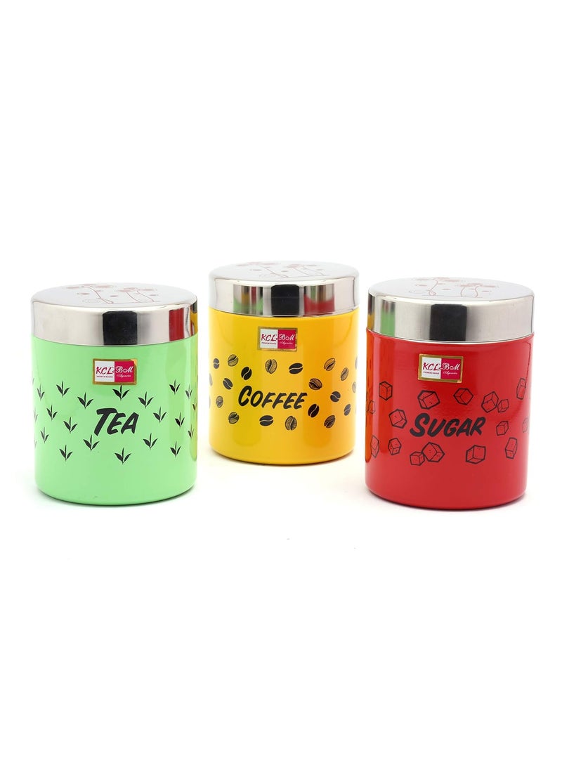 KCL KCL Stainless Steel Tea/Coffee/Sugar Multipurpose Kitchen Accessories Canisters/Containers, Special TCS - 600 ML Each -3 Pc Set (Multicolor)  - Image 1