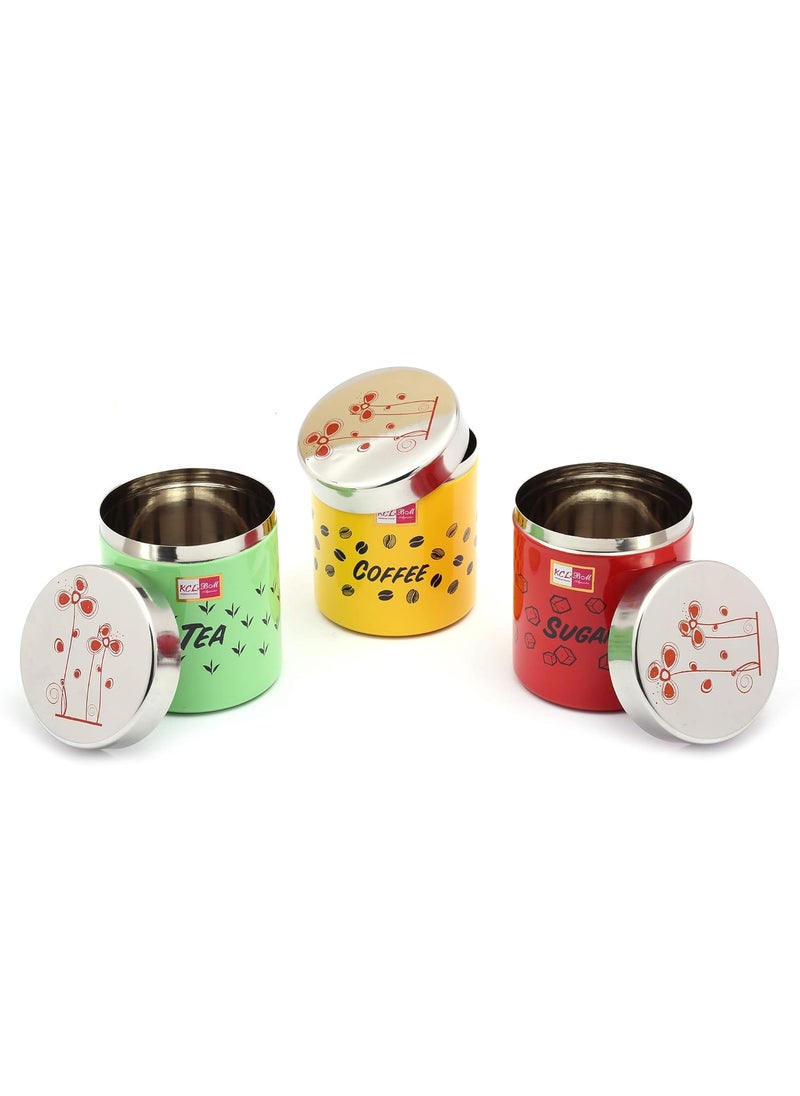 KCL KCL Stainless Steel Tea/Coffee/Sugar Multipurpose Kitchen Accessories Canisters/Containers, Special TCS - 600 ML Each -3 Pc Set (Multicolor)  - Image 3